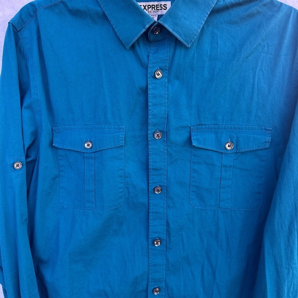 Express Turquoise Button-Up Shirt - Picture 4 of 10